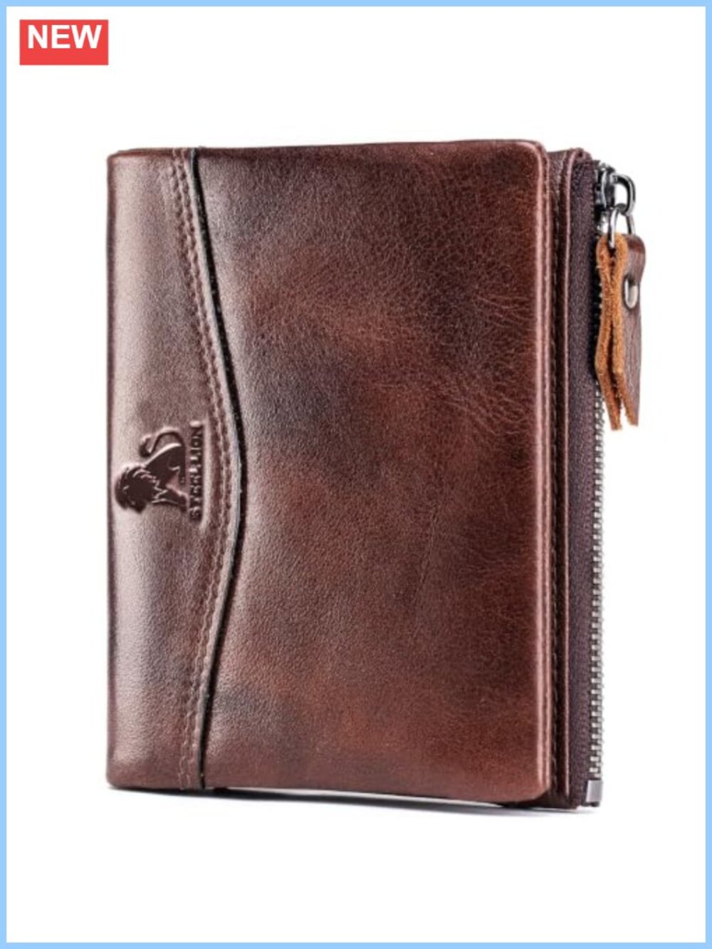 RFID Blocking Genuine Leather Bifold Wallet with 10 Card Slots & Zip Coin Pocket